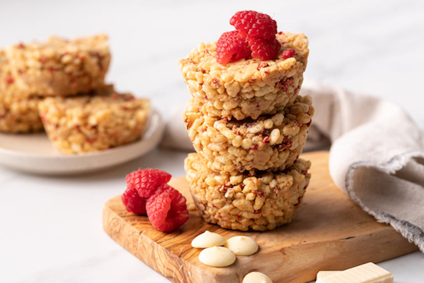 White Chocolate & Raspberry Rice Crispy Bites